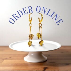 BOUTIQUE Elegant Gold Heart Drop Earrings, Handmade, Dainty, Classy